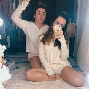 Ivory colored shorts sweat suit